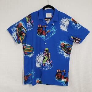 Duvin Button Up Shirt Mens Medium Blue Jet Ski Cabana Short Sleeve Stretch Loop